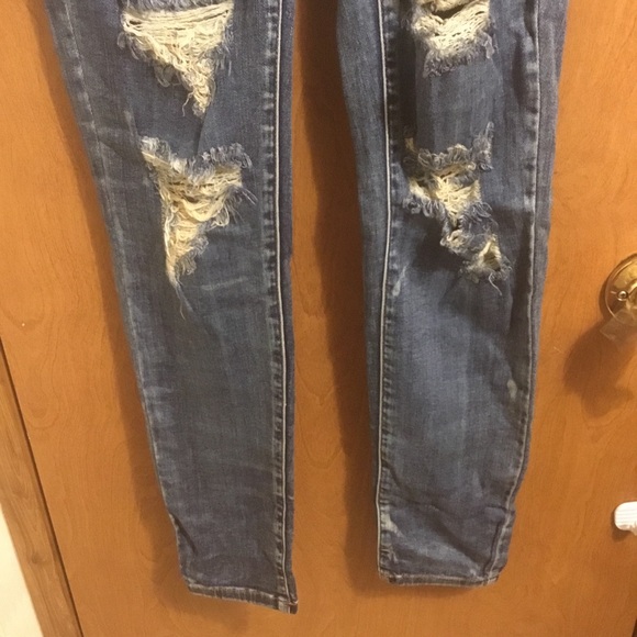 Fashion Nova Medium Wash High Waisted Destroyed Paint Splatter Skinny Jeans 7 - Picture 5 of 9